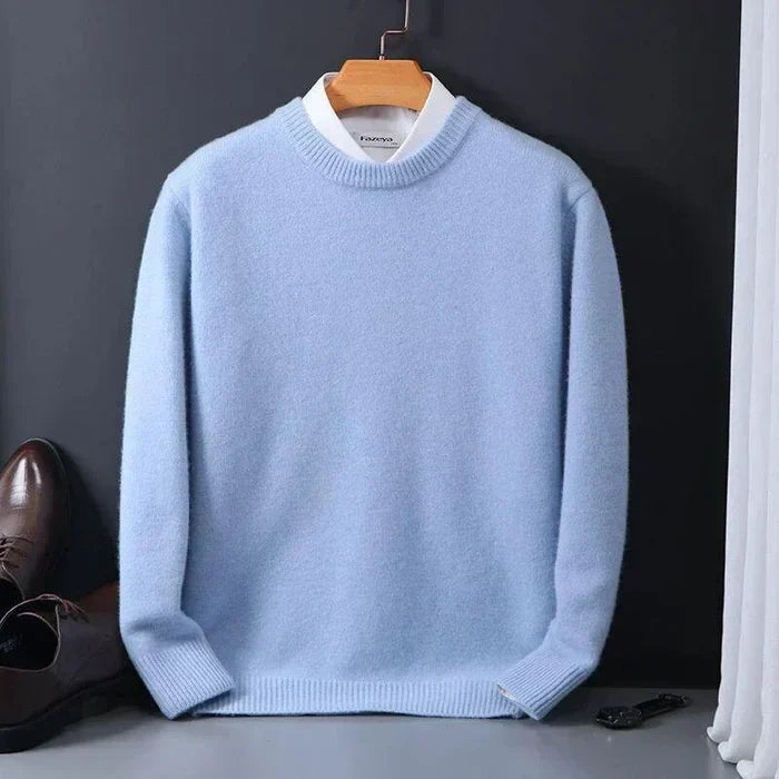 Men's Wool Blend Crew Neck Sweater with Ribbed Trim