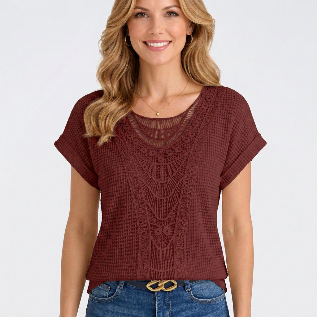 Crochet Lace Textured Top with Cap Sleeves