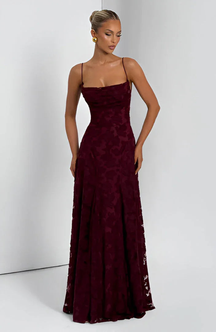 Floral Textured Cowl Neck Maxi Dress