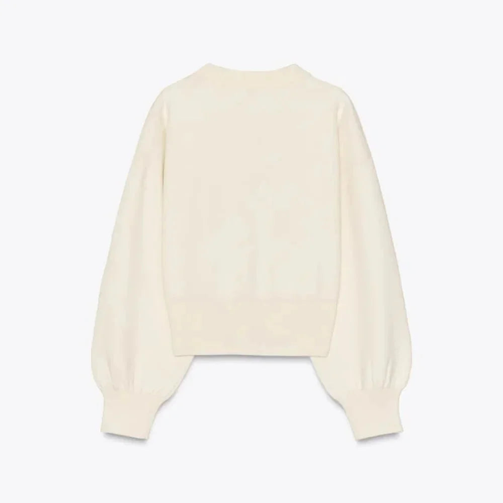 Pull à col rond pour femme, avec boutons décoratifs et manches chauve-souris