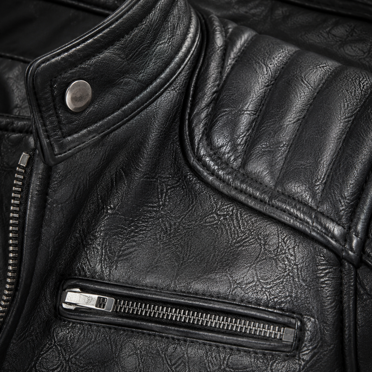 Men's Quilted Shoulder Faux Leather Racer Jacket