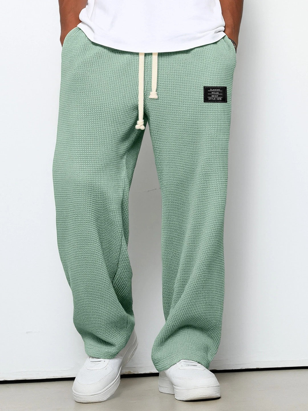 Waffle Knit Wide Leg Sweatpants with Drawstring Waist
