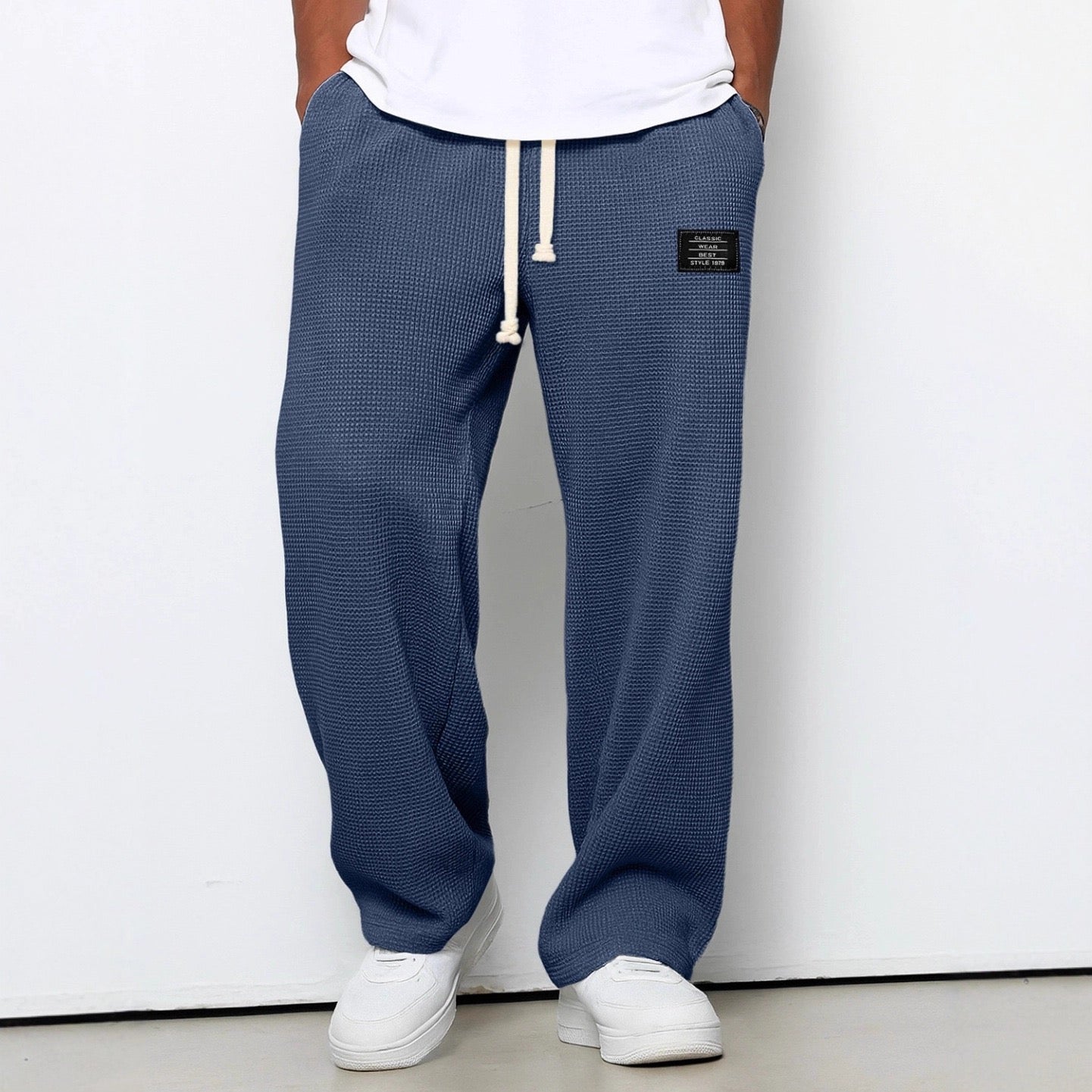Waffle Knit Wide Leg Sweatpants with Drawstring Waist