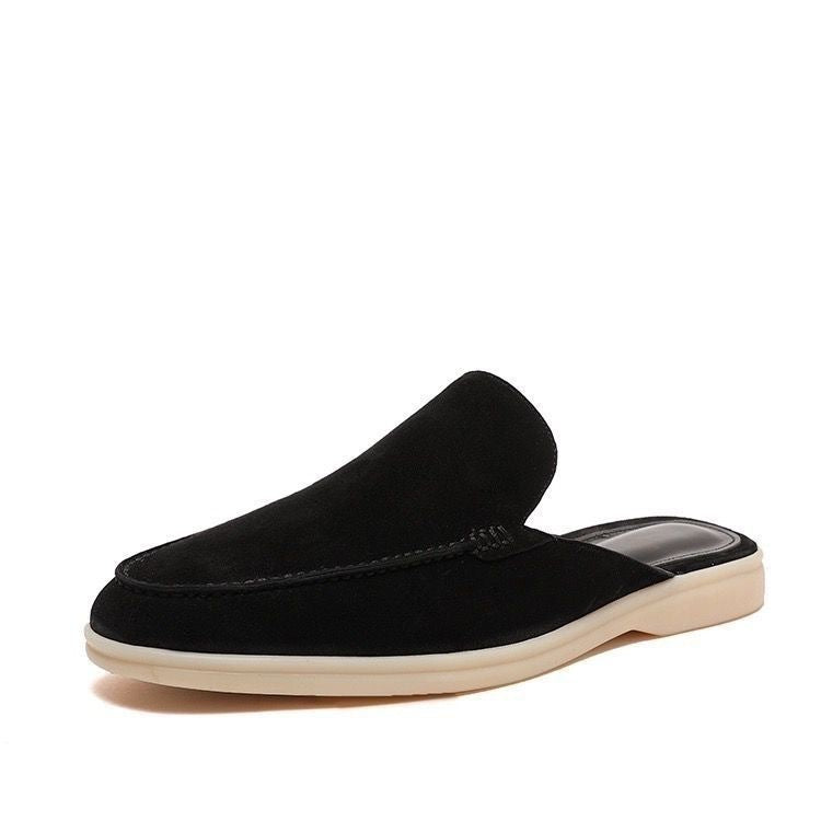 Suede Backless Mule Loafers with Contrast Sole