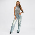 Women’s Long Sleeve Crop Top – Cold Shoulder Ribbed Style