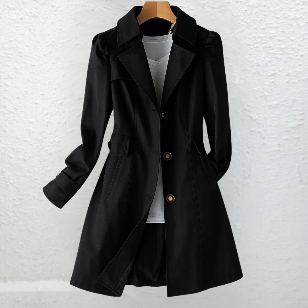Classic Belted Trench Coat with Tortoise Buttons
