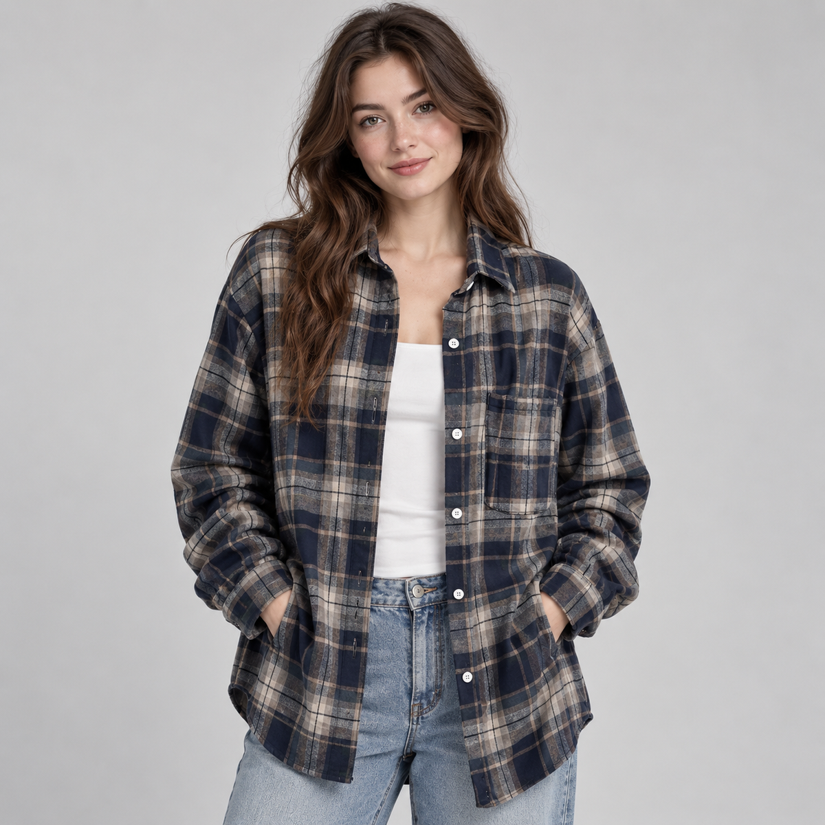 Women's Oversized Plaid Flannel Shirt Jacket