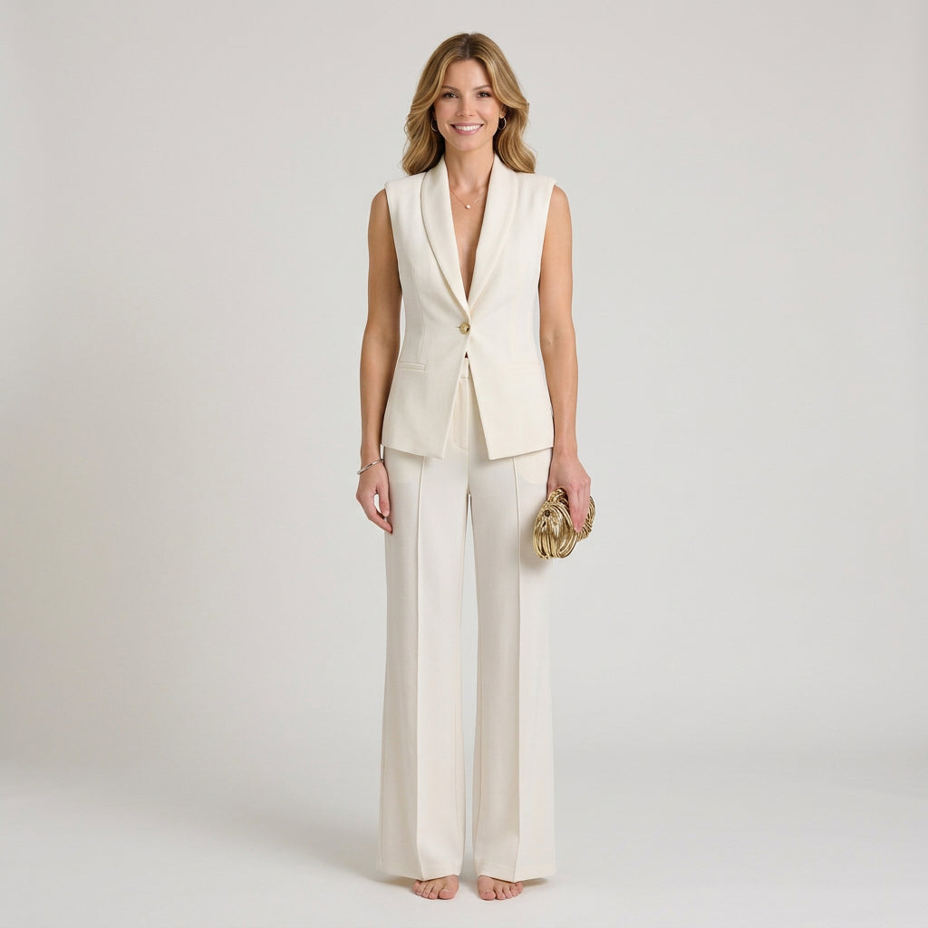 Sleeveless Tailored Co-Ord Set – Single Button Wide Leg Style