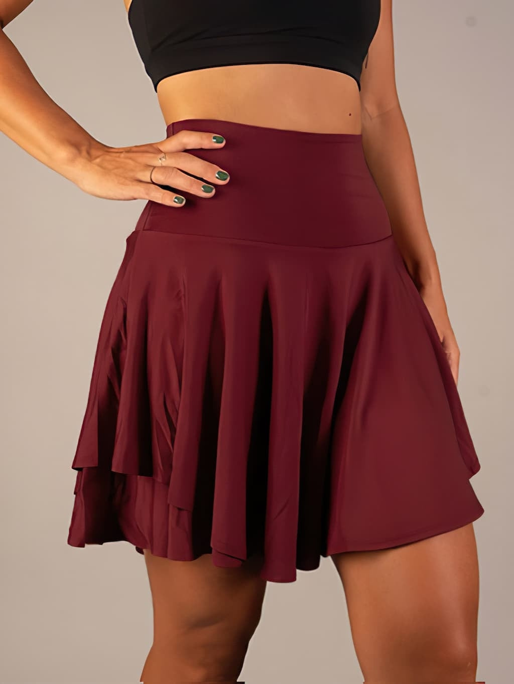 High-Waisted Flared Skort with Layered Hem