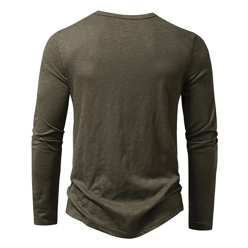 Men's Slub Cotton Long Sleeve Henley Shirt