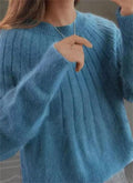 Women's Ribbed Fuzzy Knit Sweater with Round Neck