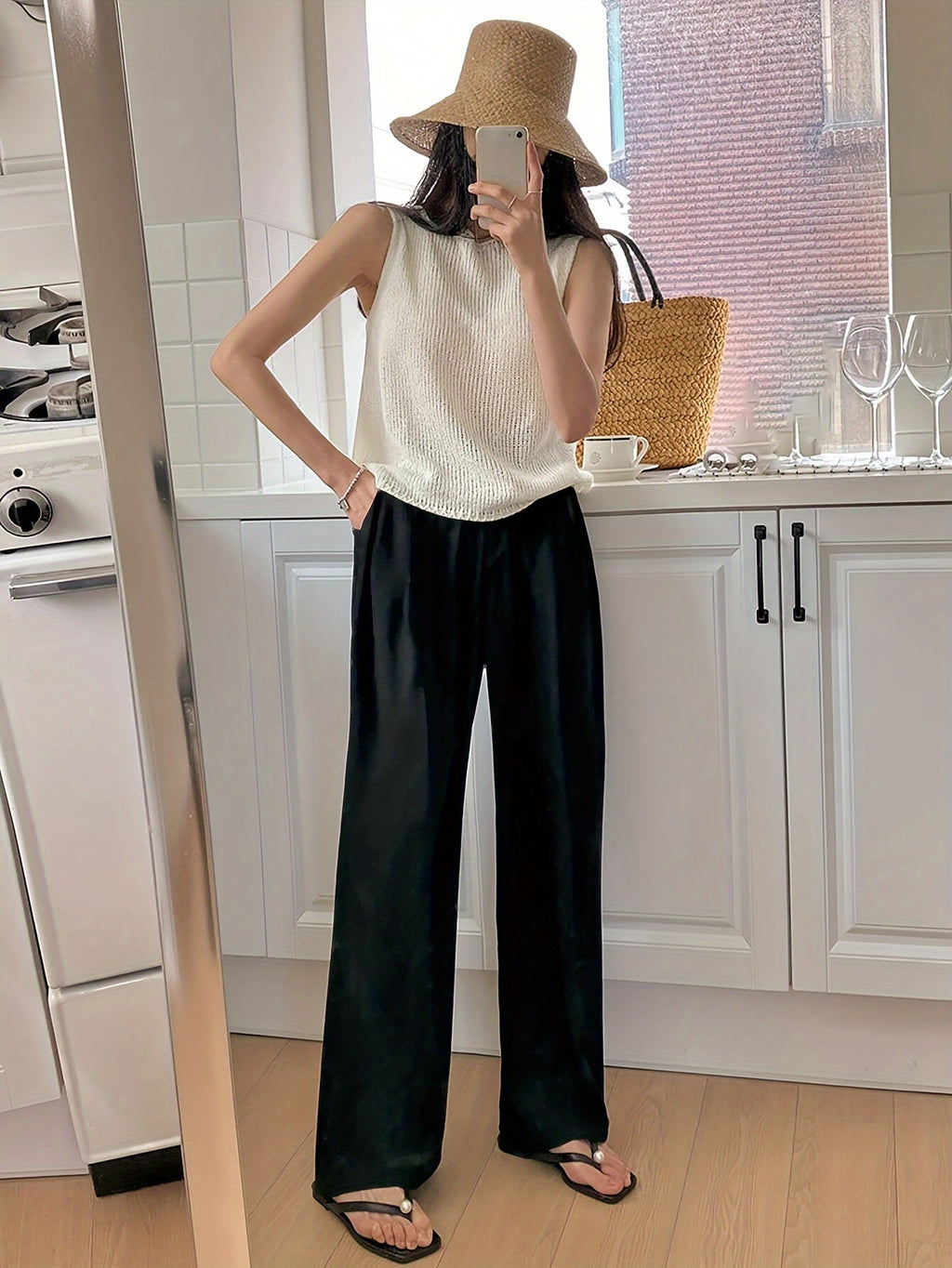 Open Knit Sleeveless Round Neck Tank Top