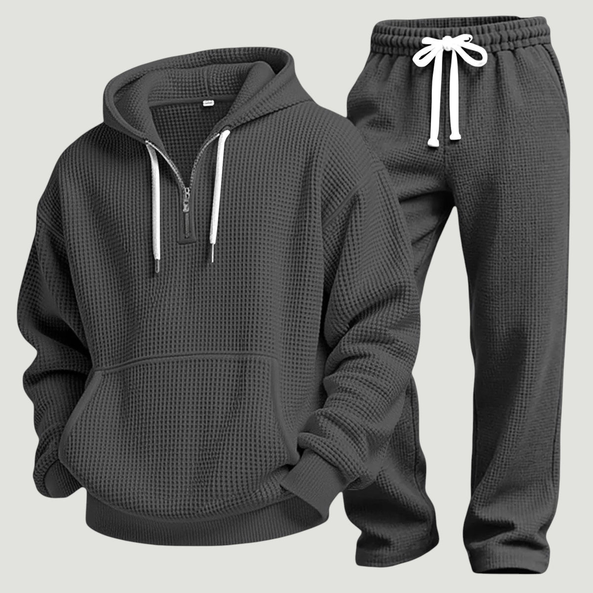 Men's Waffle-Knit Half-Zip Hoodie & Jogger Set