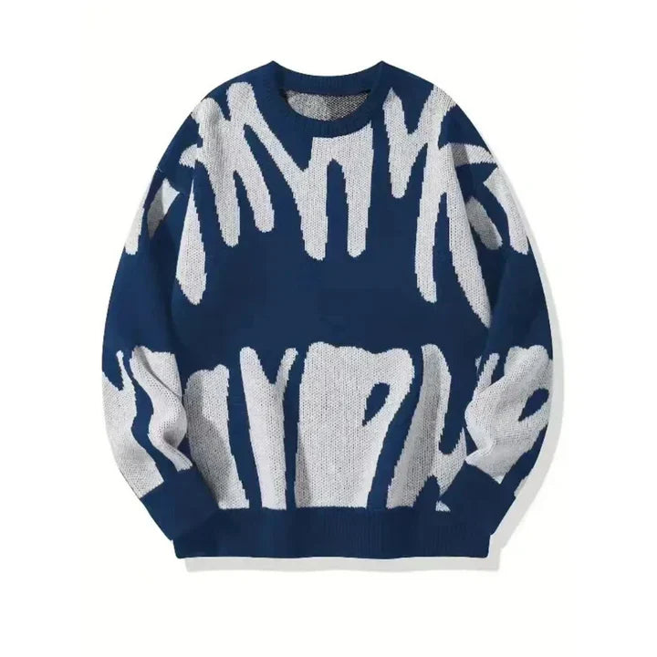Men's Graphic Knit Crew Neck Sweater with Abstract Print