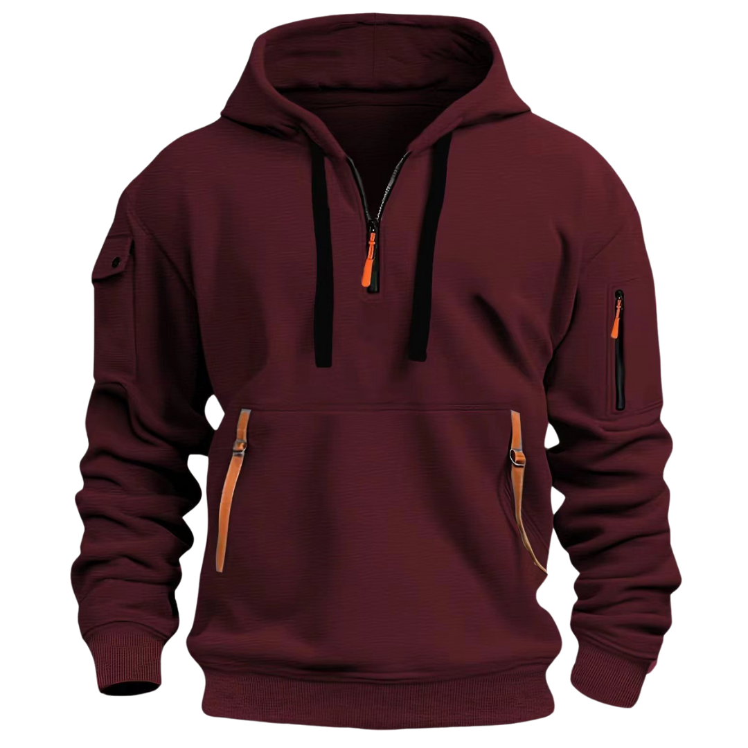 Men's Half Zip Utility Hoodie with Contrast Zip Pockets