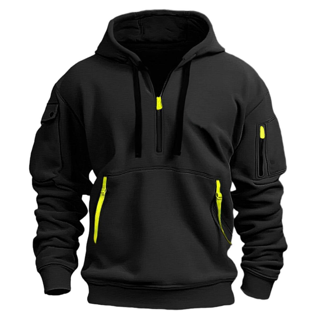 Men's Half Zip Utility Hoodie with Contrast Zip Pockets
