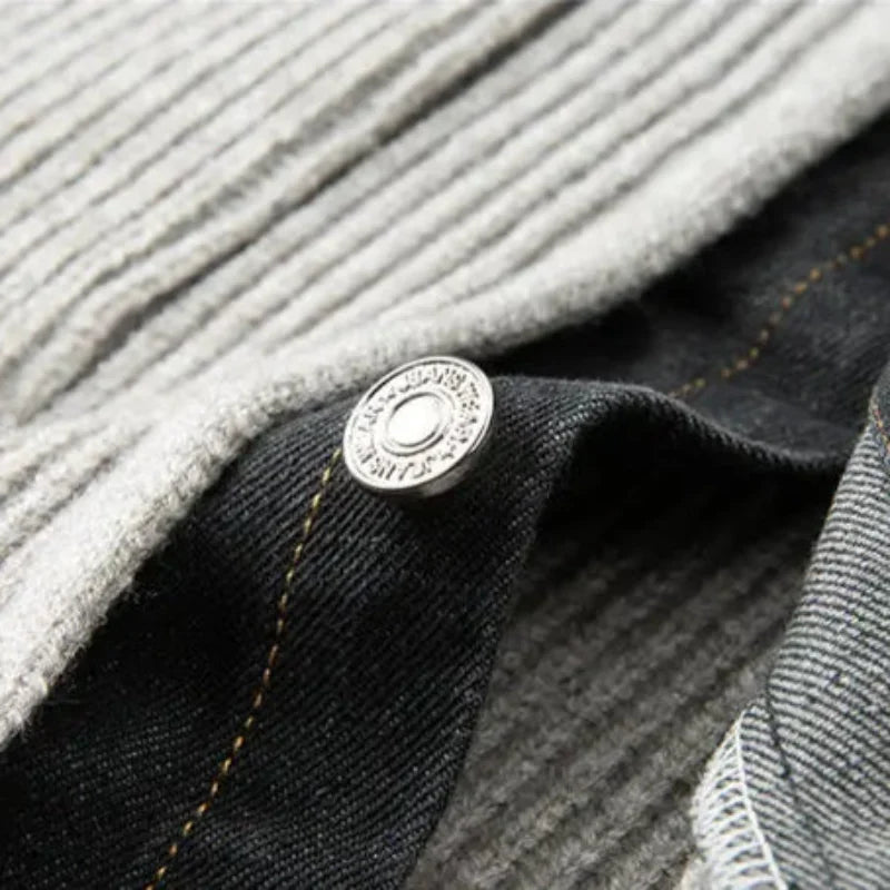 Men's Ribbed Knit Denim Contrast Collar Cardigan