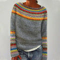 Women's Fair Isle Boat Neck Patterned Knit Sweater