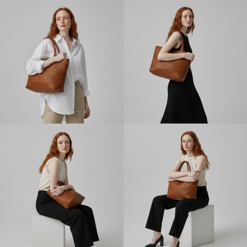 Women's Woven Braided Handle Shoulder Tote Bag