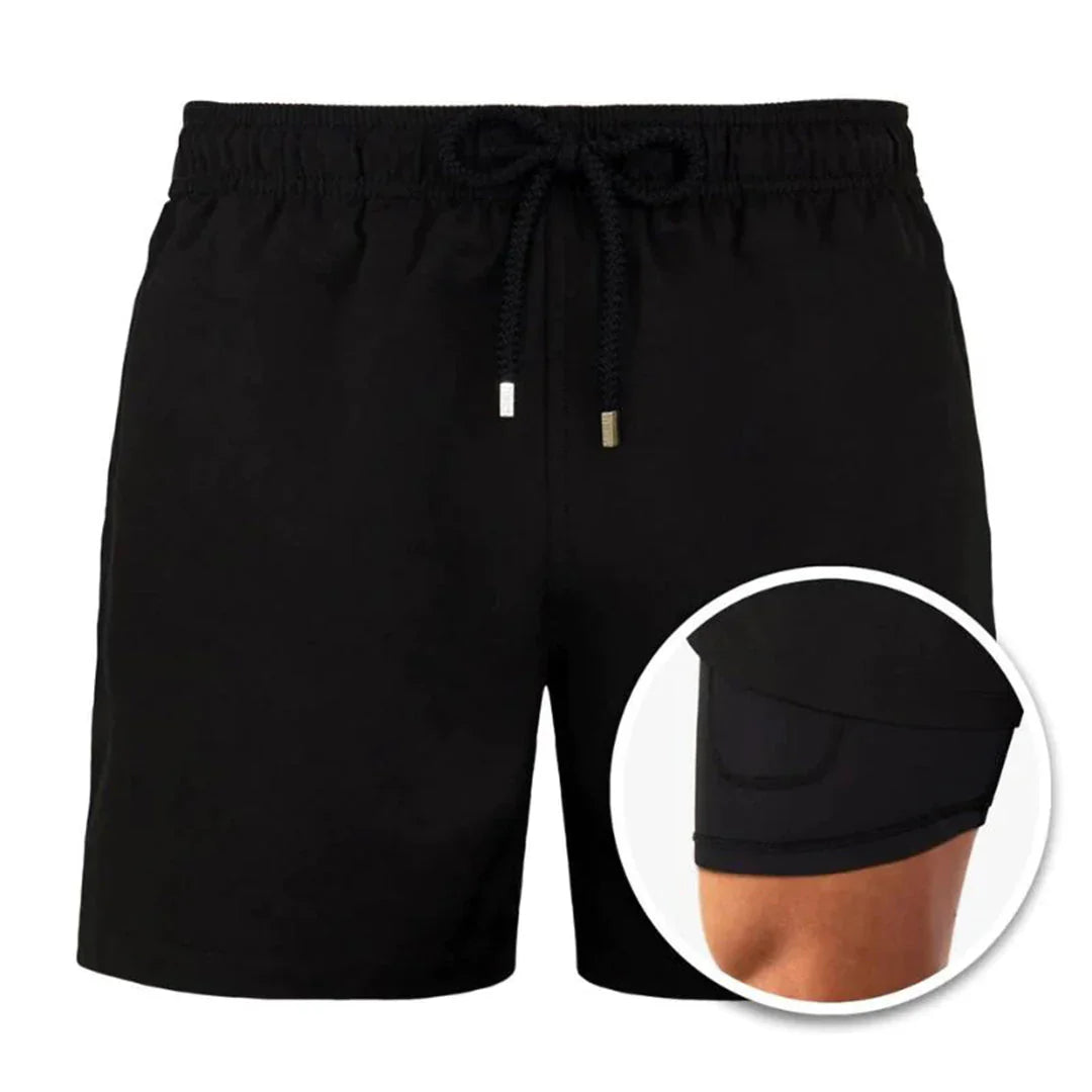 Tropical Print Quick-Dry Swim Shorts with Inner Lining
