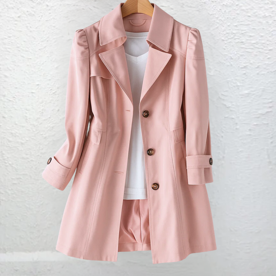 Classic Belted Trench Coat with Tortoise Buttons