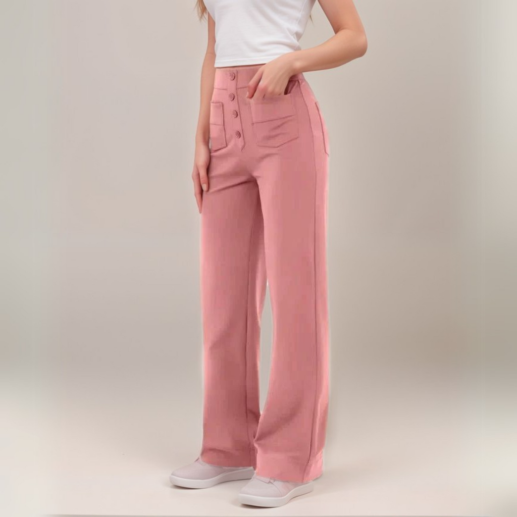 High-Waisted Wide Leg Trousers with Button Front