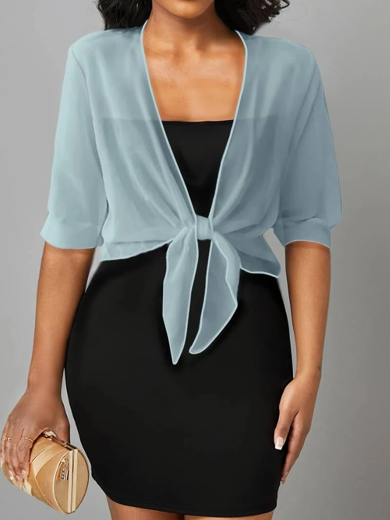 Cardigan court transparent en mousseline, noué sur le devant