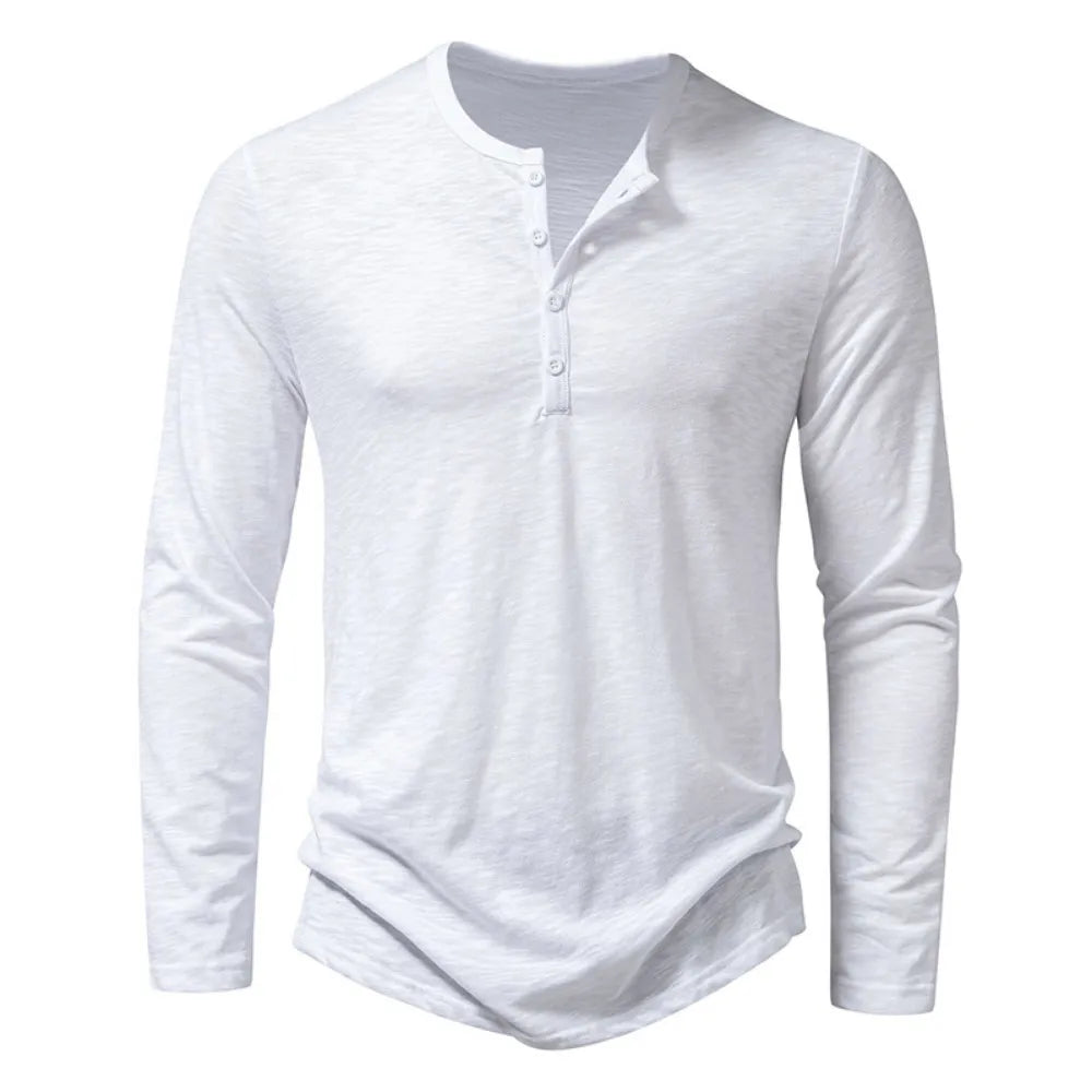 Chemise Henley pour homme en coton flammé à manches longues