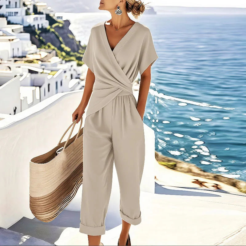 Wrap Front V-Neck Cropped Leg Jumpsuit