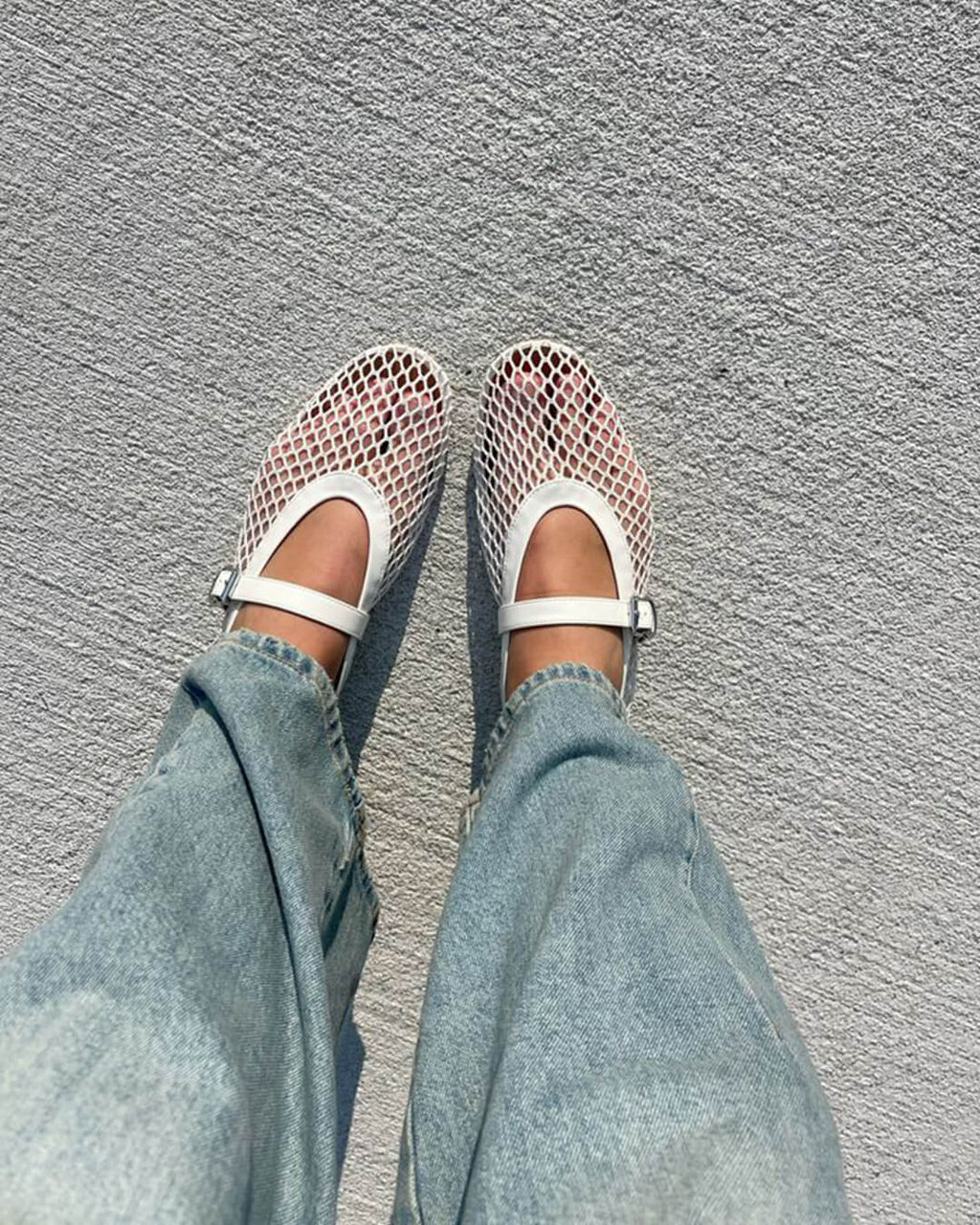Mesh Mary Jane Flats with Buckle Strap Detail