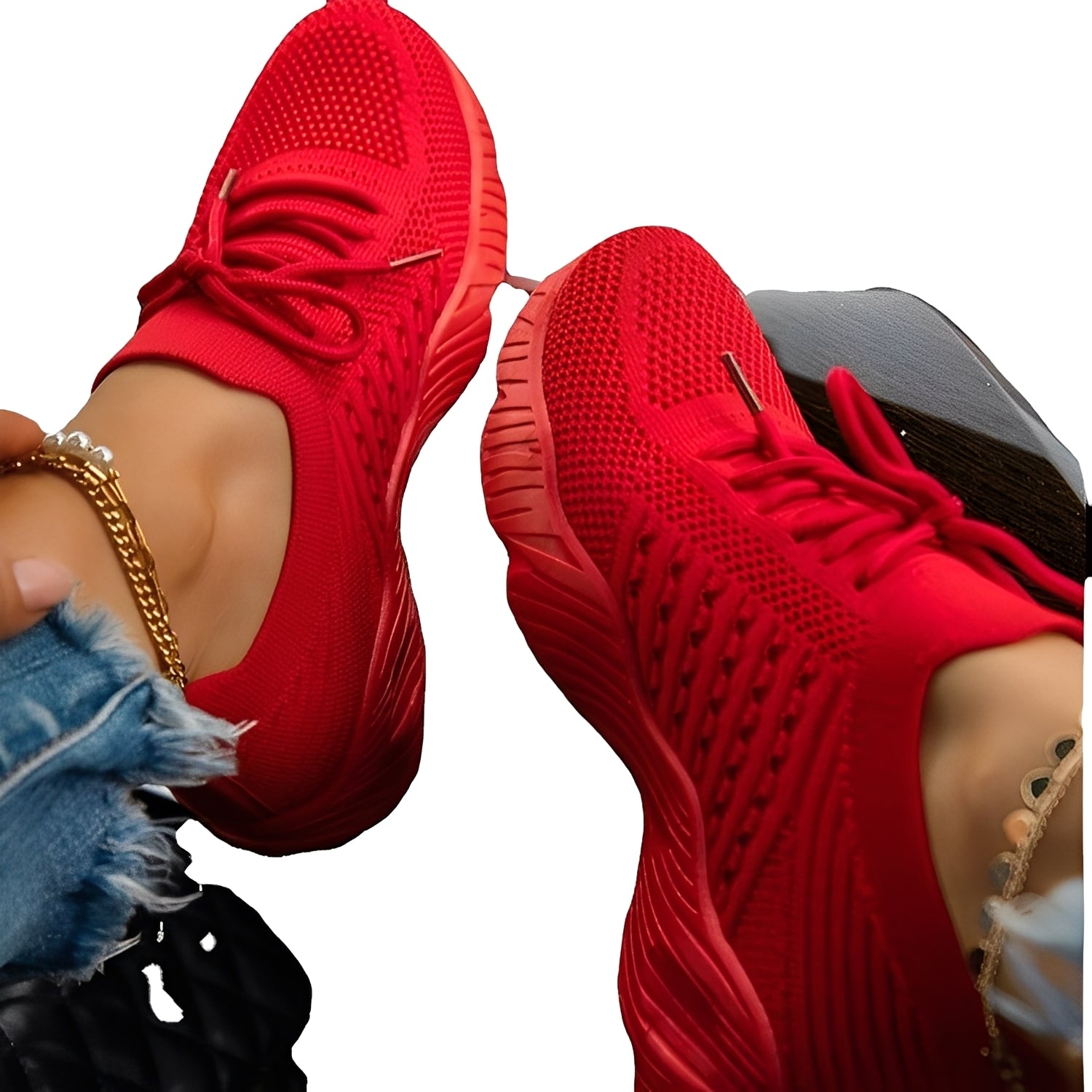 Knit Lace-Up Slip-On Sneakers with Sock-Fit Design