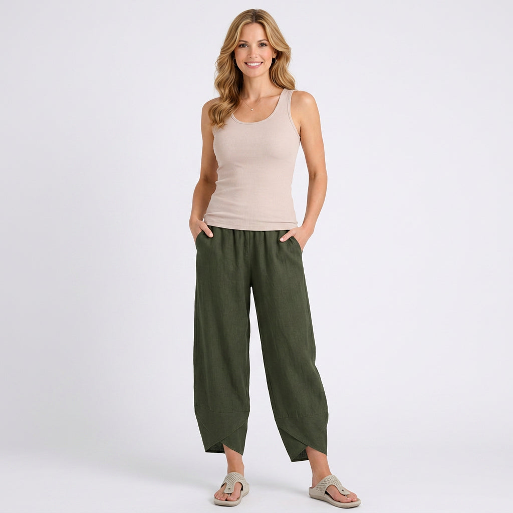Women’s Cropped Wide Leg Pants – Pleated Tapered Ankle Style