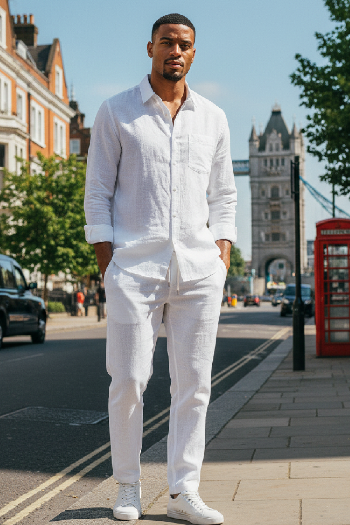 Men's Linen Shirt & Elastic Waist Trouser Set