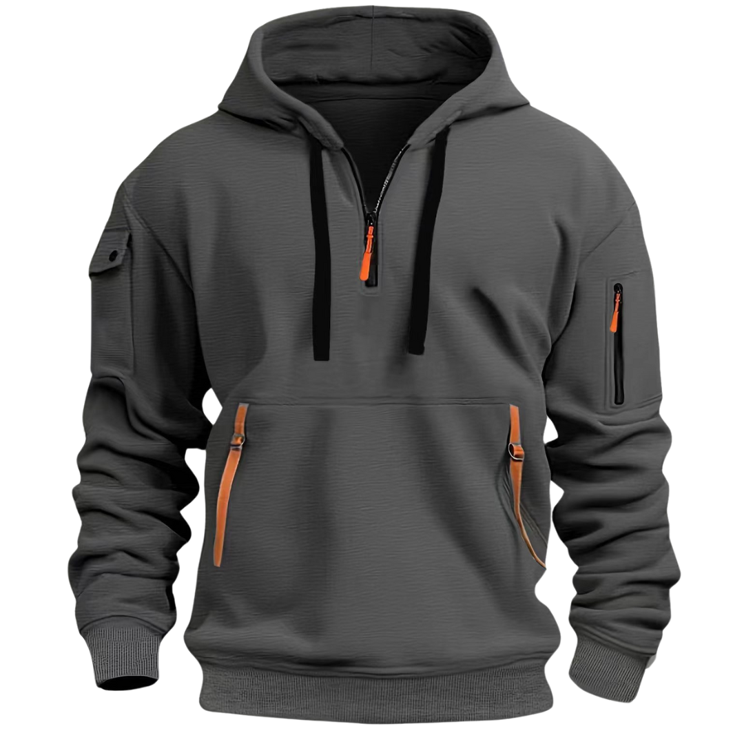Men's Half Zip Utility Hoodie with Contrast Zip Pockets