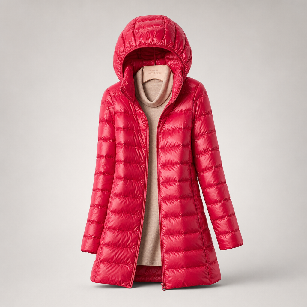Doudoune légère longue à capuche pour femme
