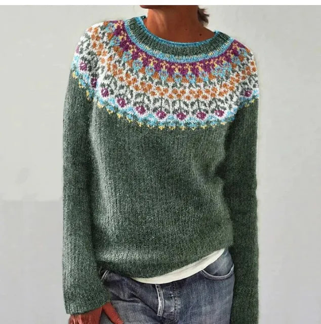 Women's Fair Isle Boat Neck Patterned Knit Sweater