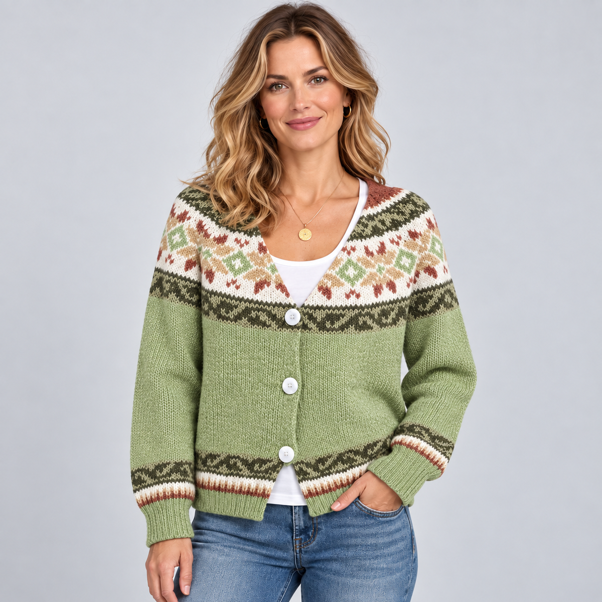 Women's Fair Isle Pattern Button-Front Cardigan