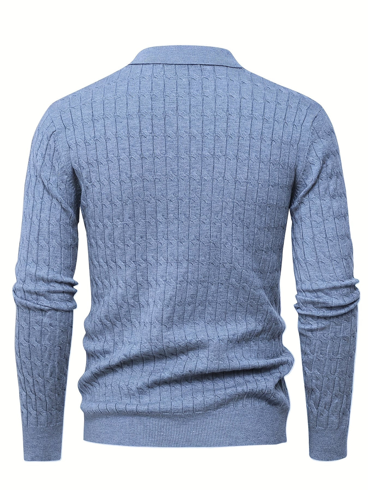 Men's long-sleeve cable knit polo sweater with Johnny collar