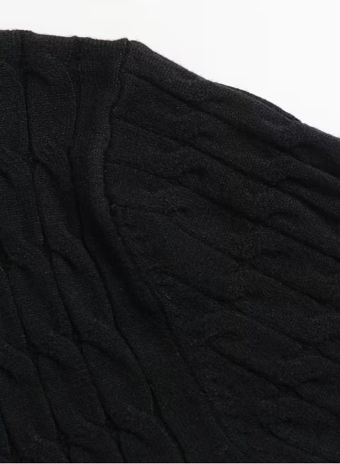 Men's long-sleeve cable knit polo sweater with Johnny collar