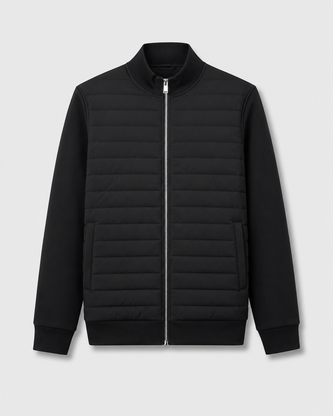 Men's quilted hybrid jacket with stand collar and full front zipper