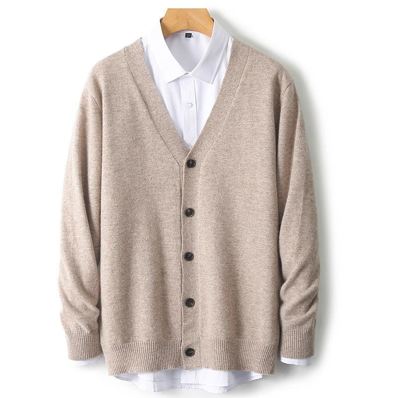 Men's heathered knit V-neck button cardigan with long sleeves