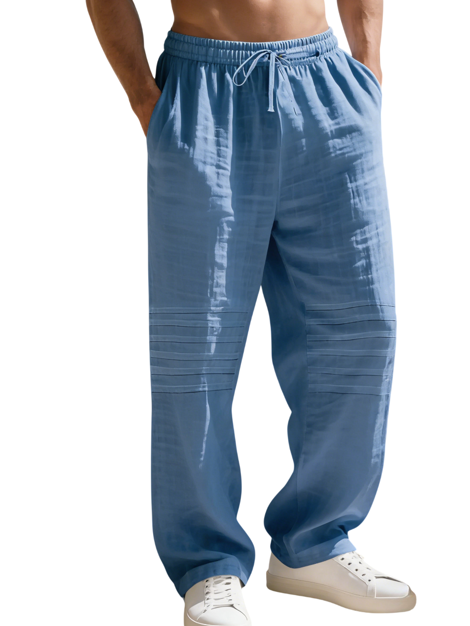 Relaxed Fit Linen Blend Trousers with Pintuck Detailing