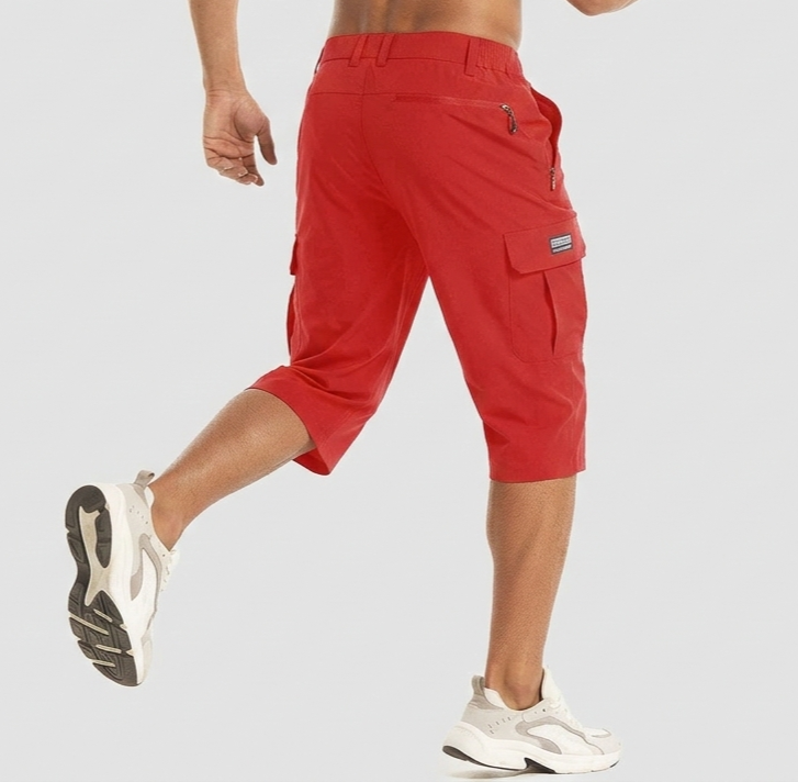 Quick-Dry Below-Knee Cargo Shorts with Zip Pocket