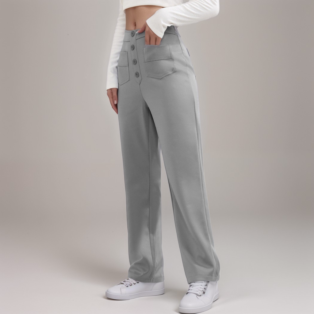 High-Waisted Wide Leg Trousers with Button Front