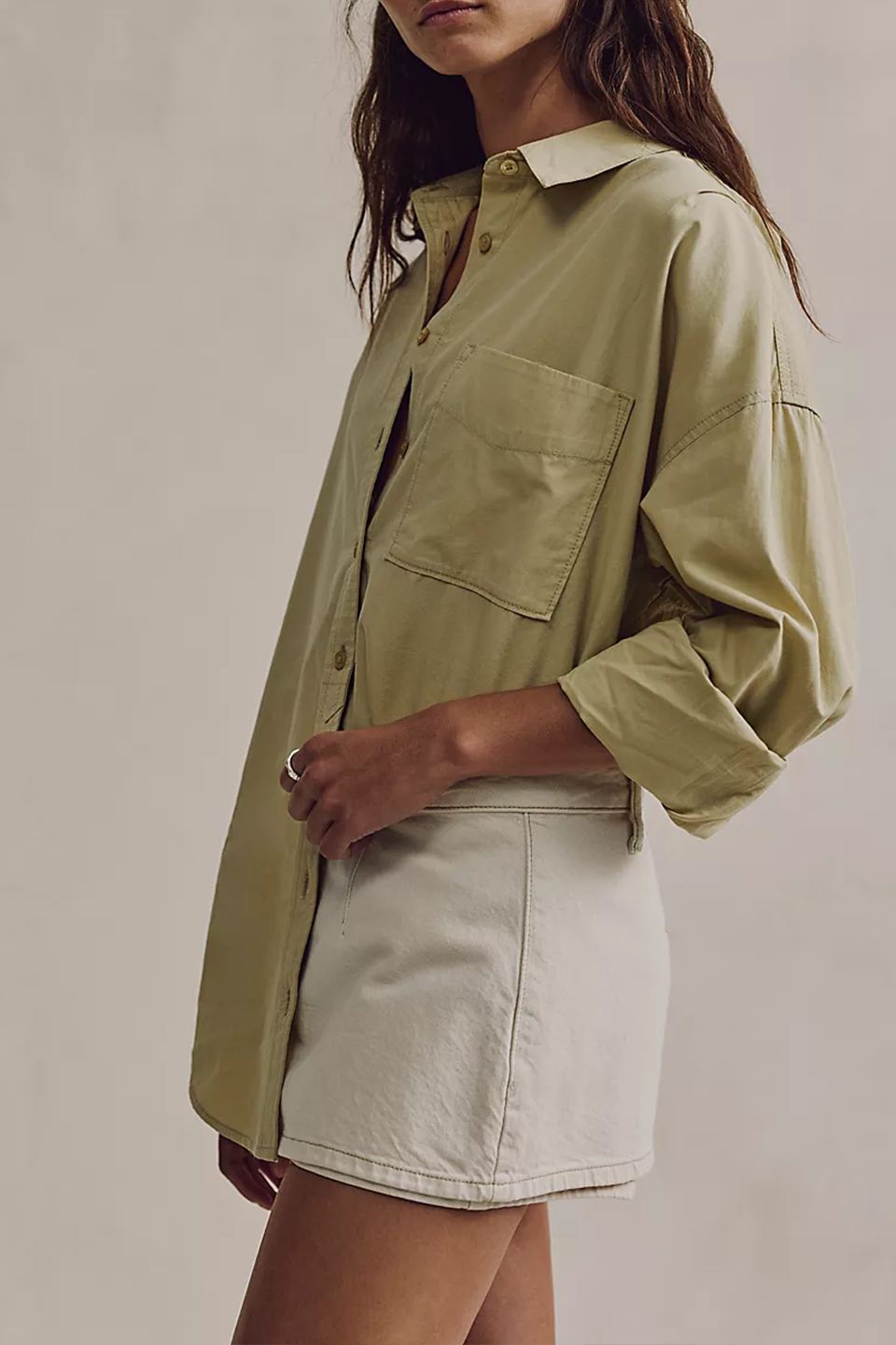 Oversized Button-Down Shirt with Chest Pocket