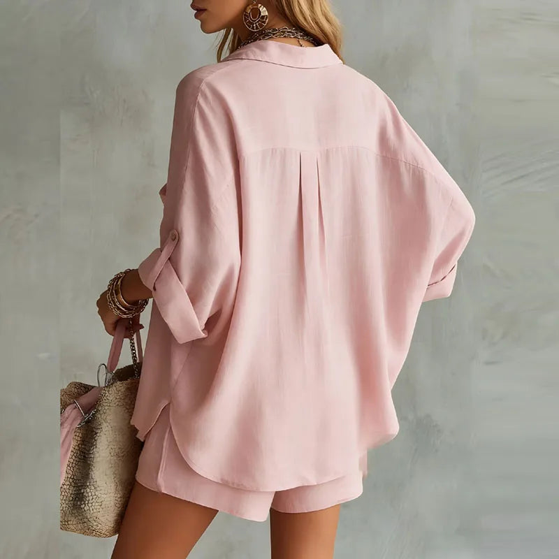 Oversized Linen Blend Shirt and Shorts Set