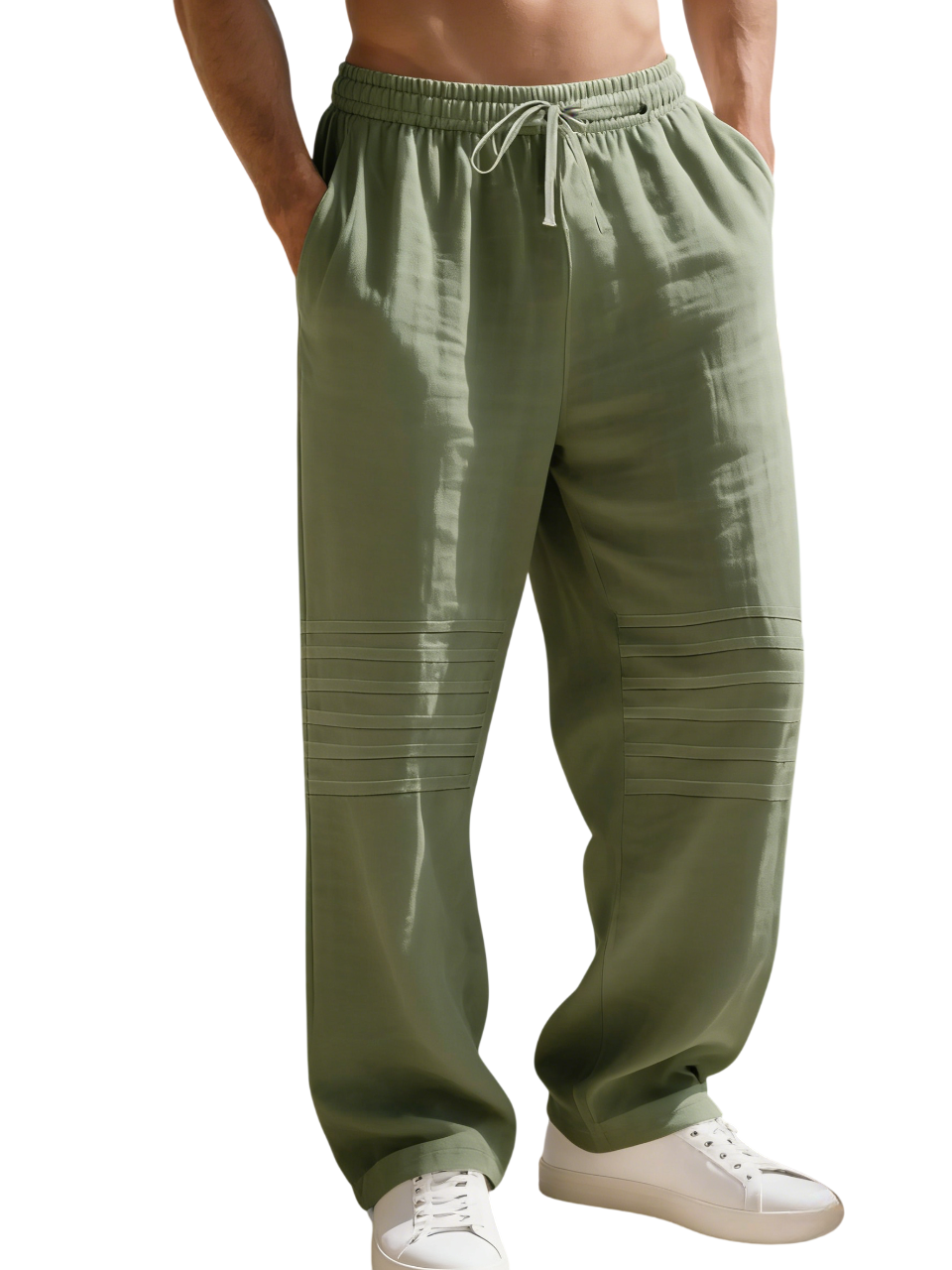 Relaxed Fit Linen Blend Trousers with Pintuck Detailing