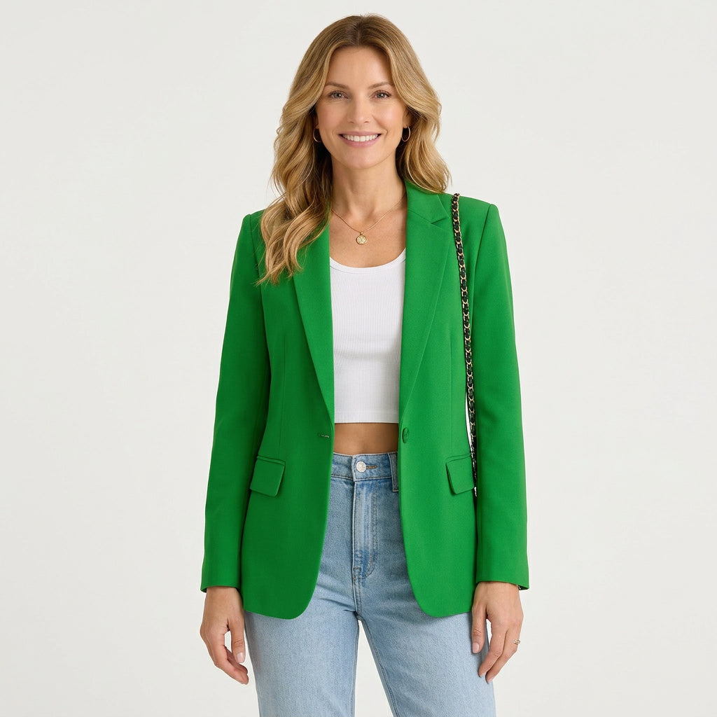 Women’s Single Button Tailored Blazer – Notched Lapel Longline Style