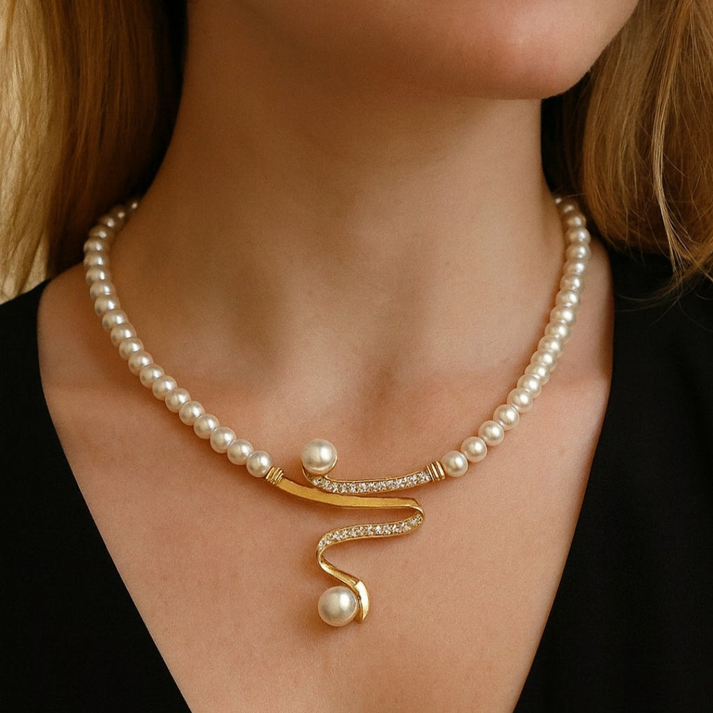 Pearl Beaded Sculptural Pendant Necklace &amp; Earring Set