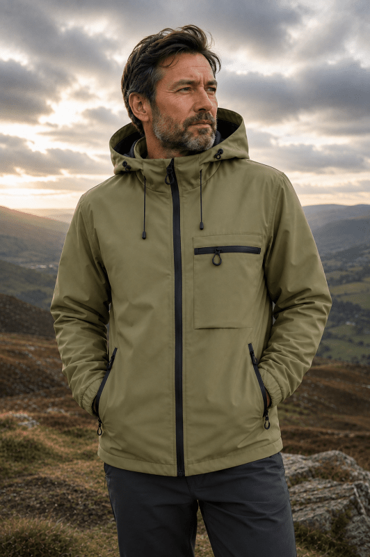 Veste légère à capuche en tissu extérieur pour homme avec poche poitrine